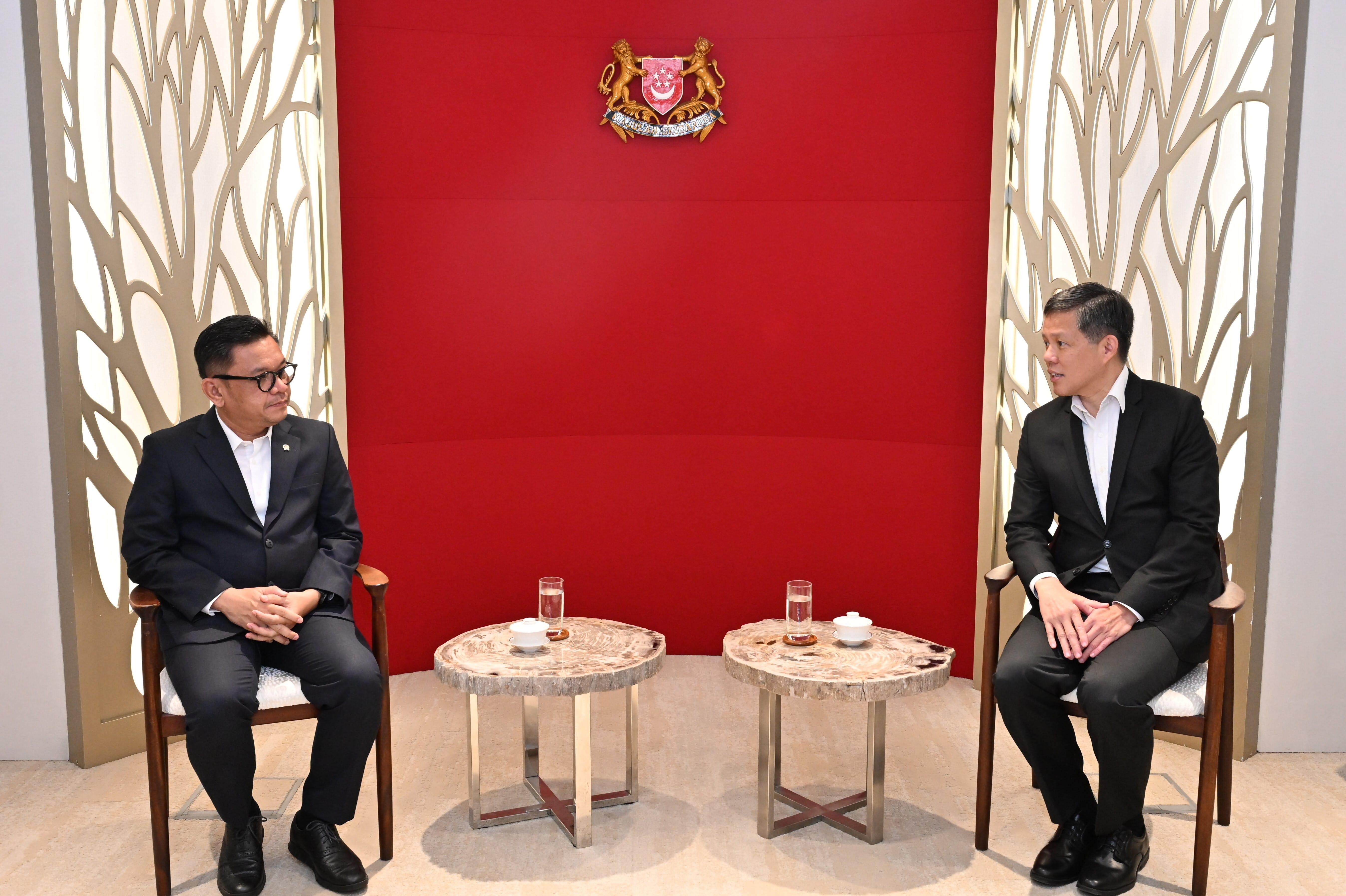 Governor of the National Resilience Institute of Indonesia (LEMHANNAS) Dr Ace Hasan Syadzily (left) called on Minister for Defence, Mr Chan Chun Sing (right) earlier today.